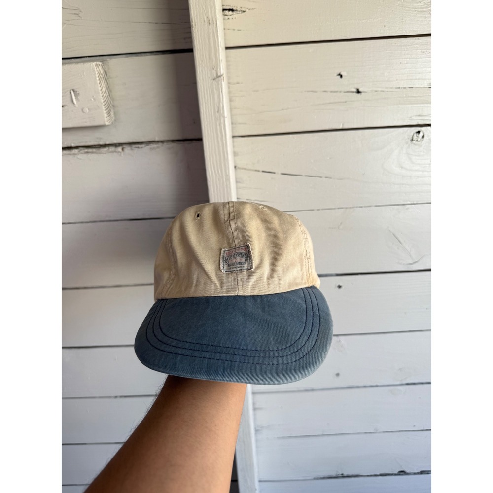 Vintage Polo Ralph Lauren Hat Mens Large Tan Blue Two Tone Cotton Made in USA